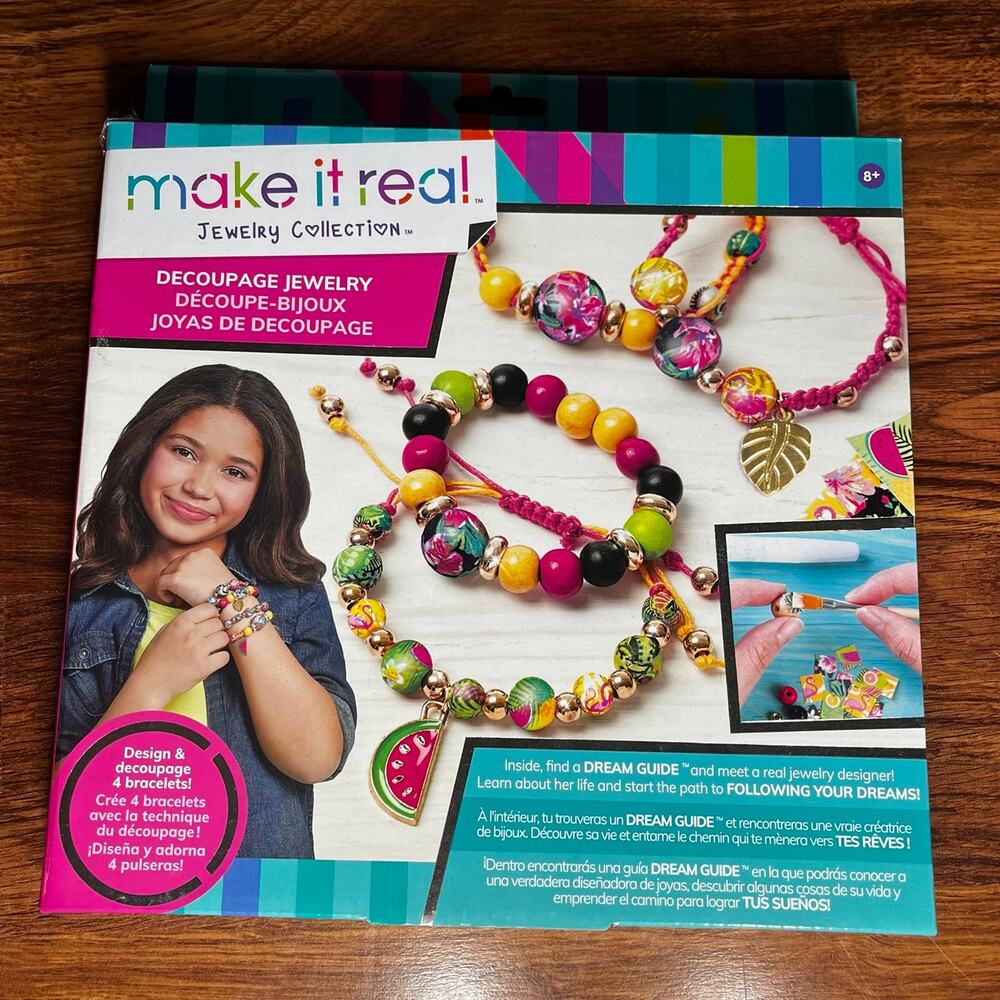 NEW Make It Real Decoupage A Bead Jewelry Making DIY Kit French